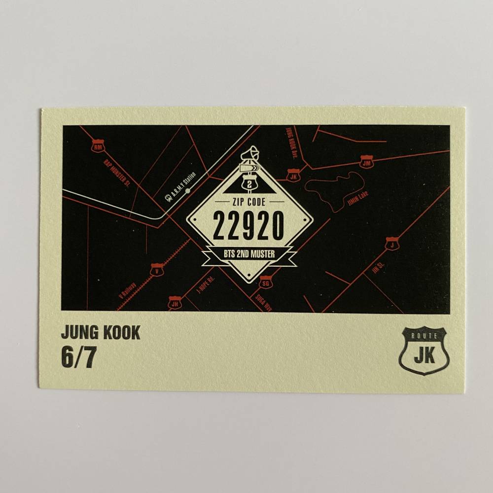 BTS 2nd muster 22920 ミニフォト Jung Kook BTS ZIP CODE 22920 2ND MUSTER FAN CLUB MINI PHOTOCARD - JUNGKOOK (6/7)